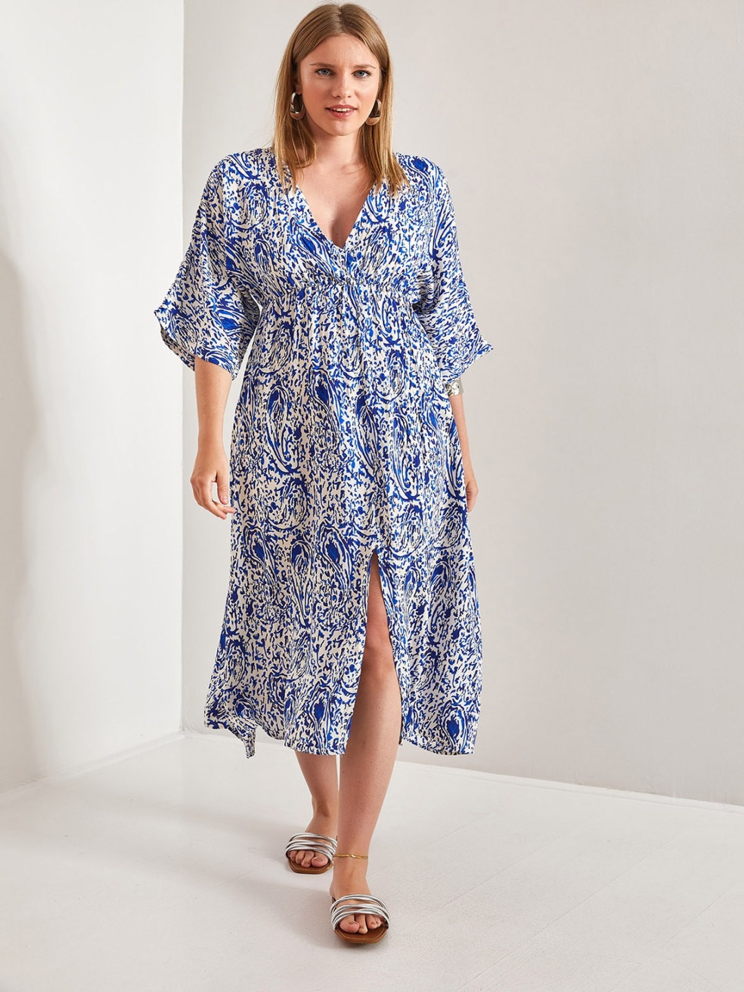 

BIANCO LUCCI Floral Printed Empire Midi Dress, Blue