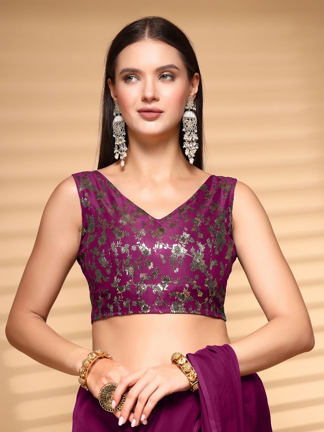 

Oomph! Non Padded V Neck Saree Blouse, Pink