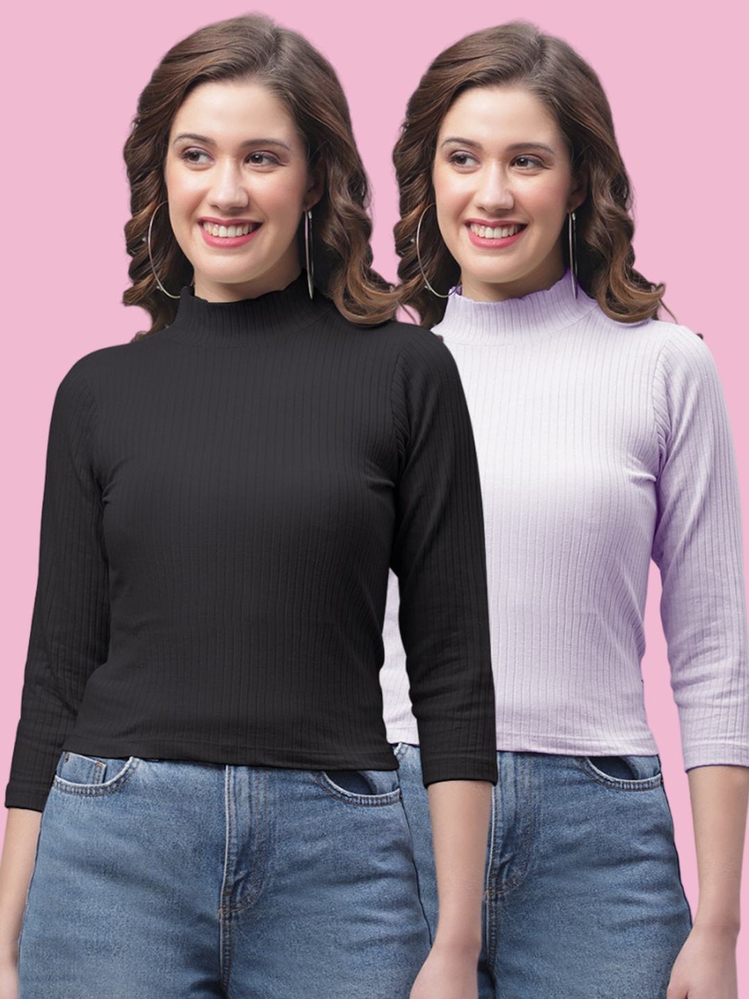 

FBAR Women Pack of 2 Self Design Crop Top, Multi