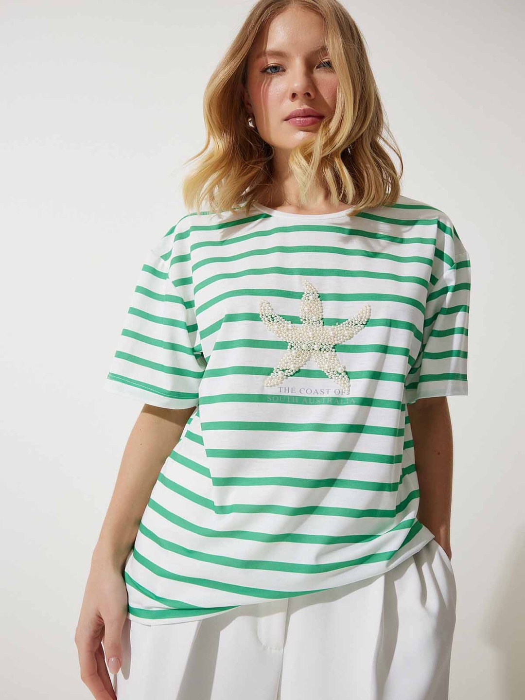

Happiness istanbul Women Striped Pockets T-shirt, Na