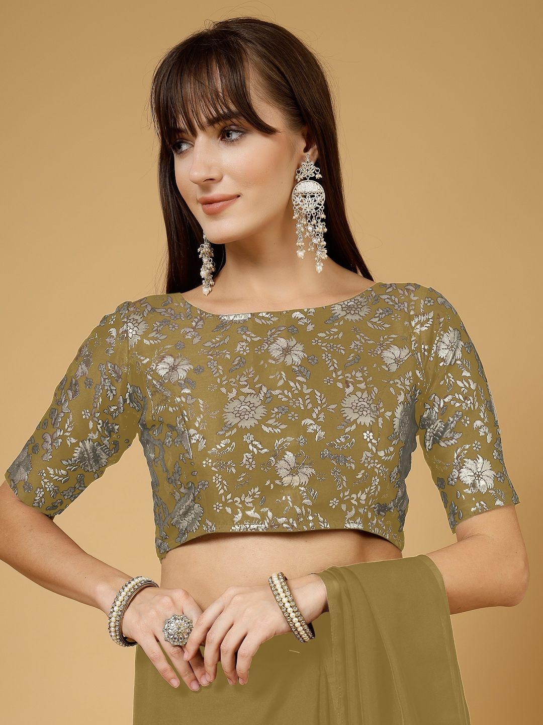 

Oomph! Non Padded Boat Neck Saree Blouse, Green