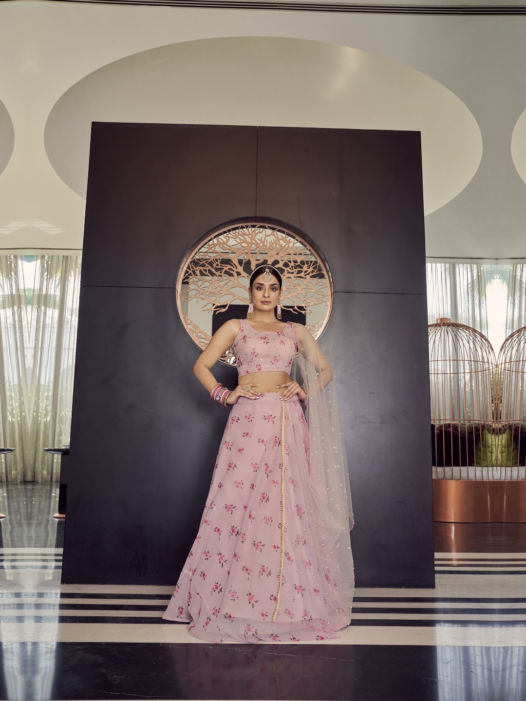 

Fusionic Printed Semi-Stitched Lehenga & Unstitched Blouse With Dupatta, Pink