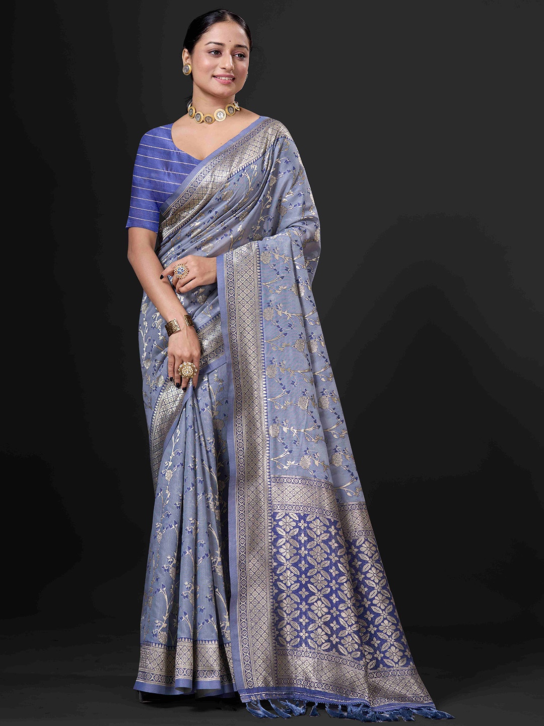 

HEER FASHION Women Woven Design Floral Printed Saree, Purple