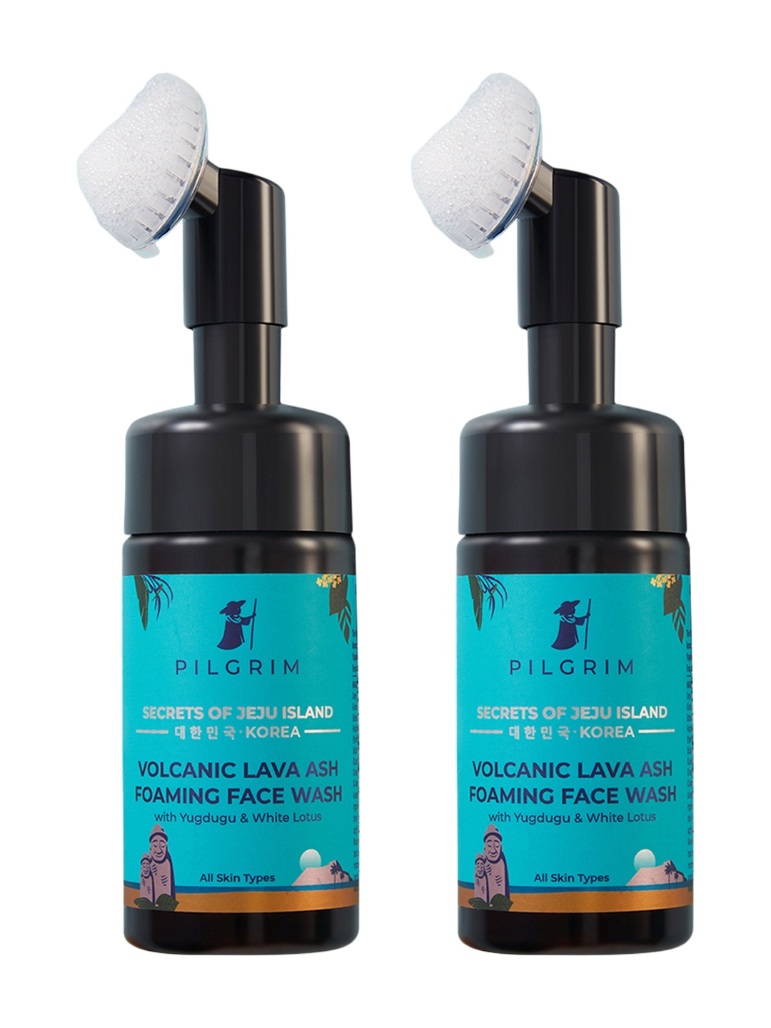 

Pilgrim 2-Pcs Jeju Volcanic Lava Foaming Face Wash with Built-In Brush for Acne-Prone Skin, Teal