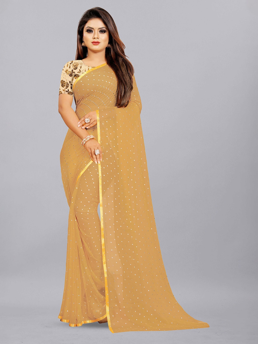 

Aardiva Embellished Zari Pure Chiffon Saree, Beige