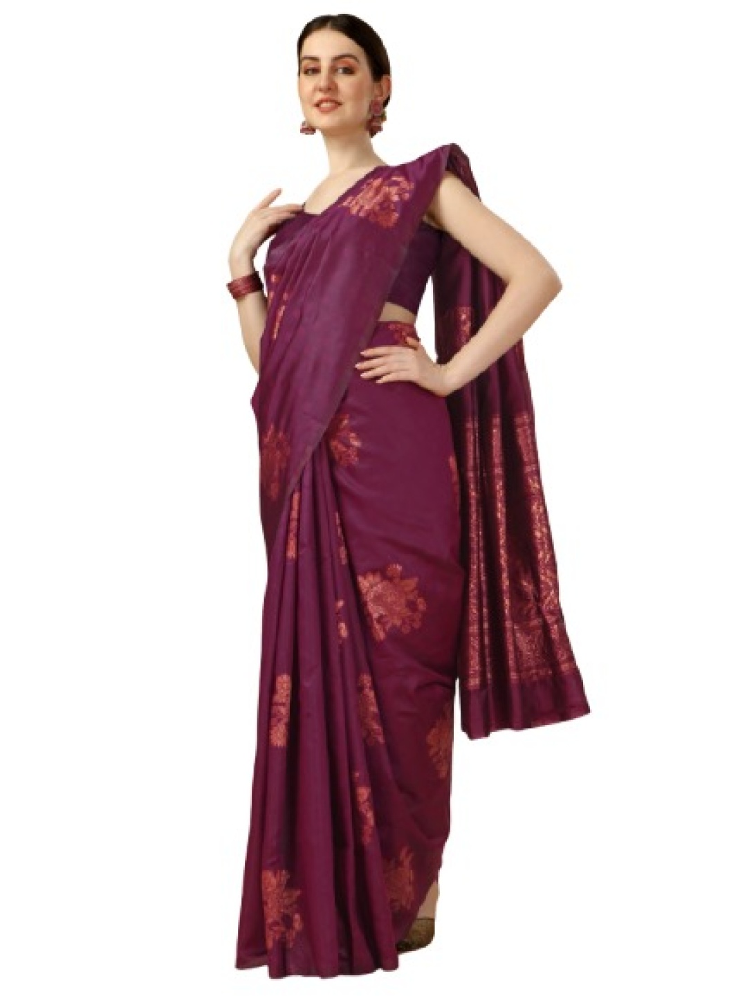 

QENY Woven Design Zari Banarasi Saree, Purple