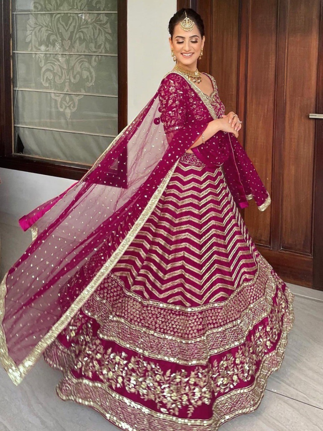 

Rujave Embroidered Mirror Work Semi-Stitched Lehenga & Unstitched Blouse With Dupatta, Pink