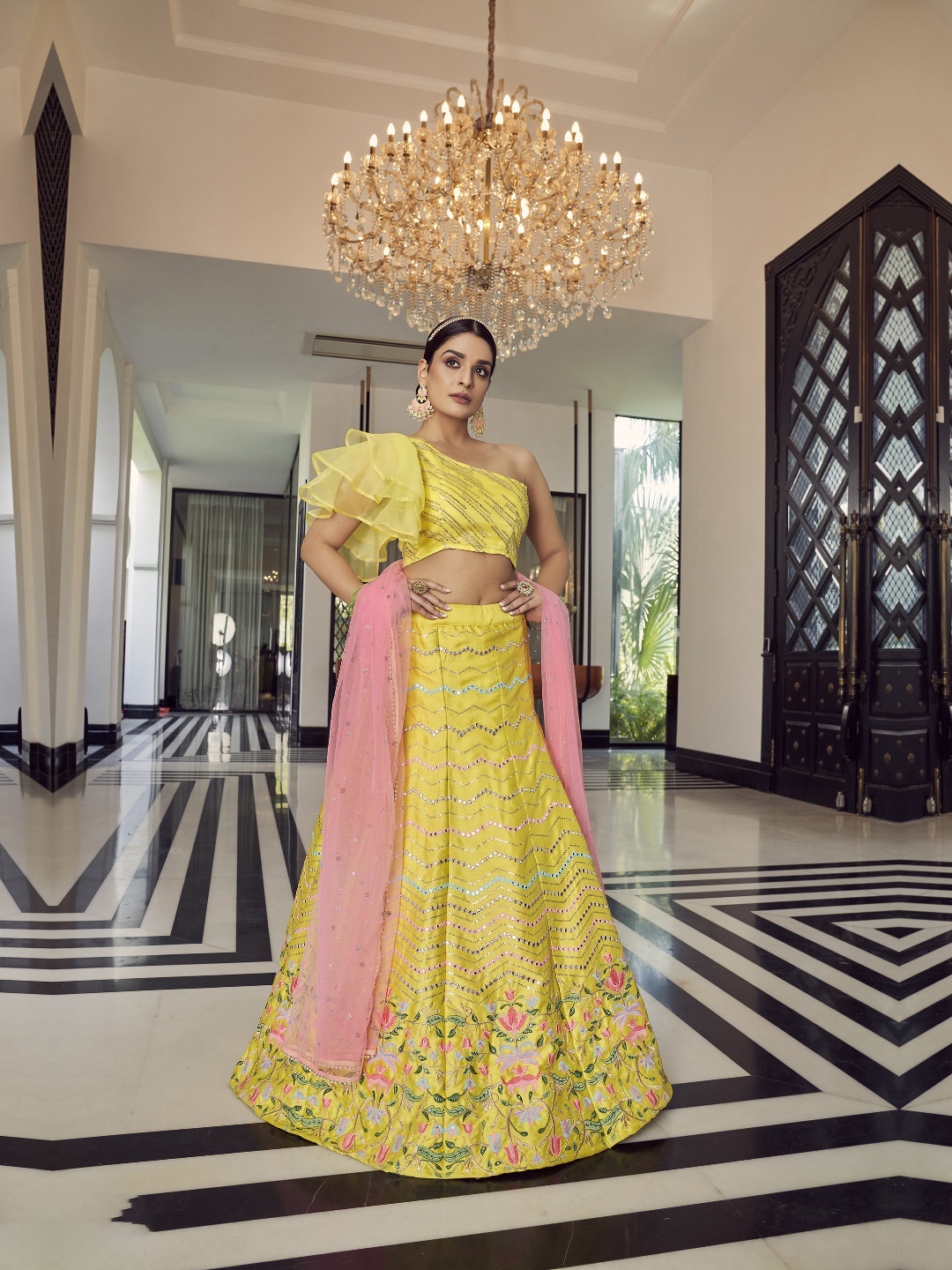 

Fusionic Embroidered Semi-Stitched Lehenga & Unstitched Blouse With Dupatta, Yellow