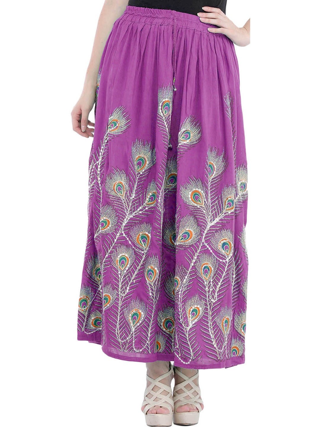 

Exotic India Embroidered A-Line Maxi Skirts, Purple