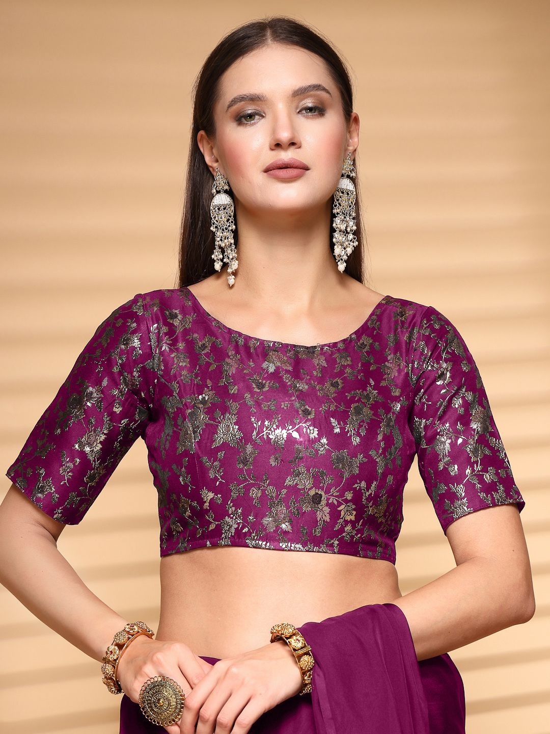

Oomph! Women Non Padded Boat Neck Saree Blouse, Pink