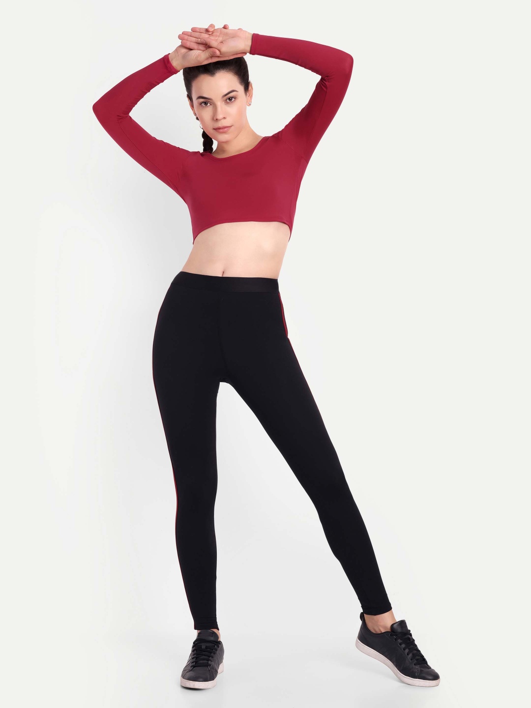 

So What Round Neck High-Rise Crop Top And Tights, Red