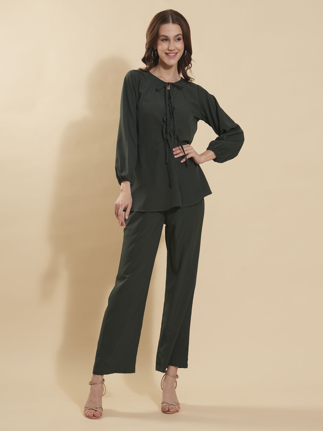 

all about you Tie-up Neck Top & Trousers, Teal