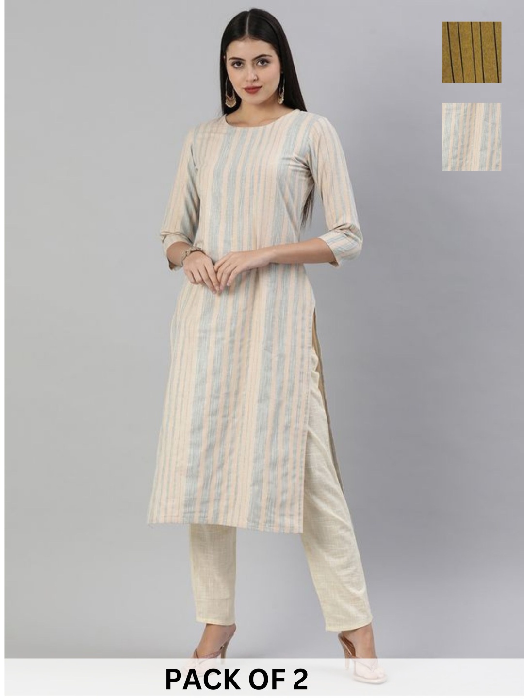 

KALINI Women Striped Kurta, Grey