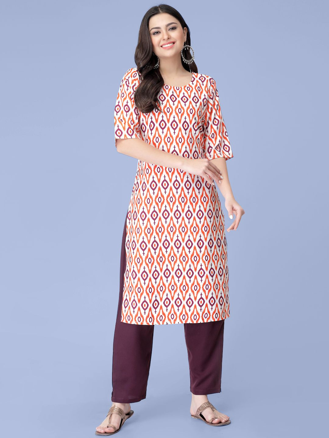 

7Threads Ethnic Motifs Printed Round Neck Straight Kurta with Trouser, White