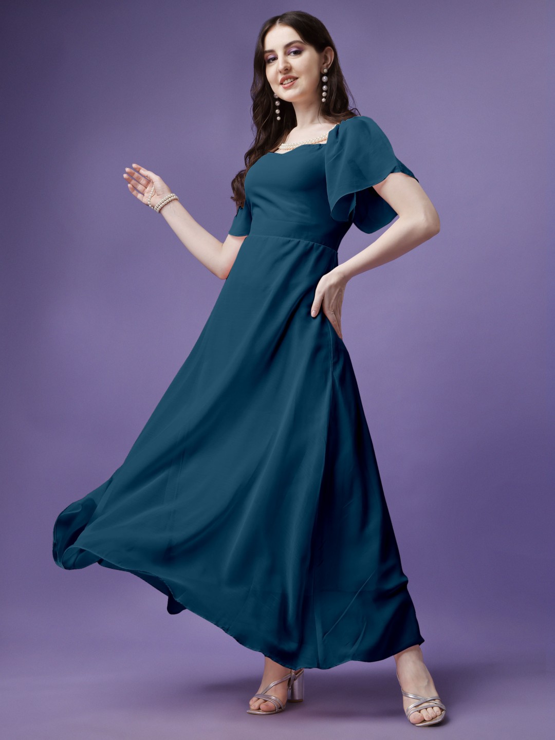 

Raiyani Enterprise WomenFit & Flare Maxi Dress, Blue