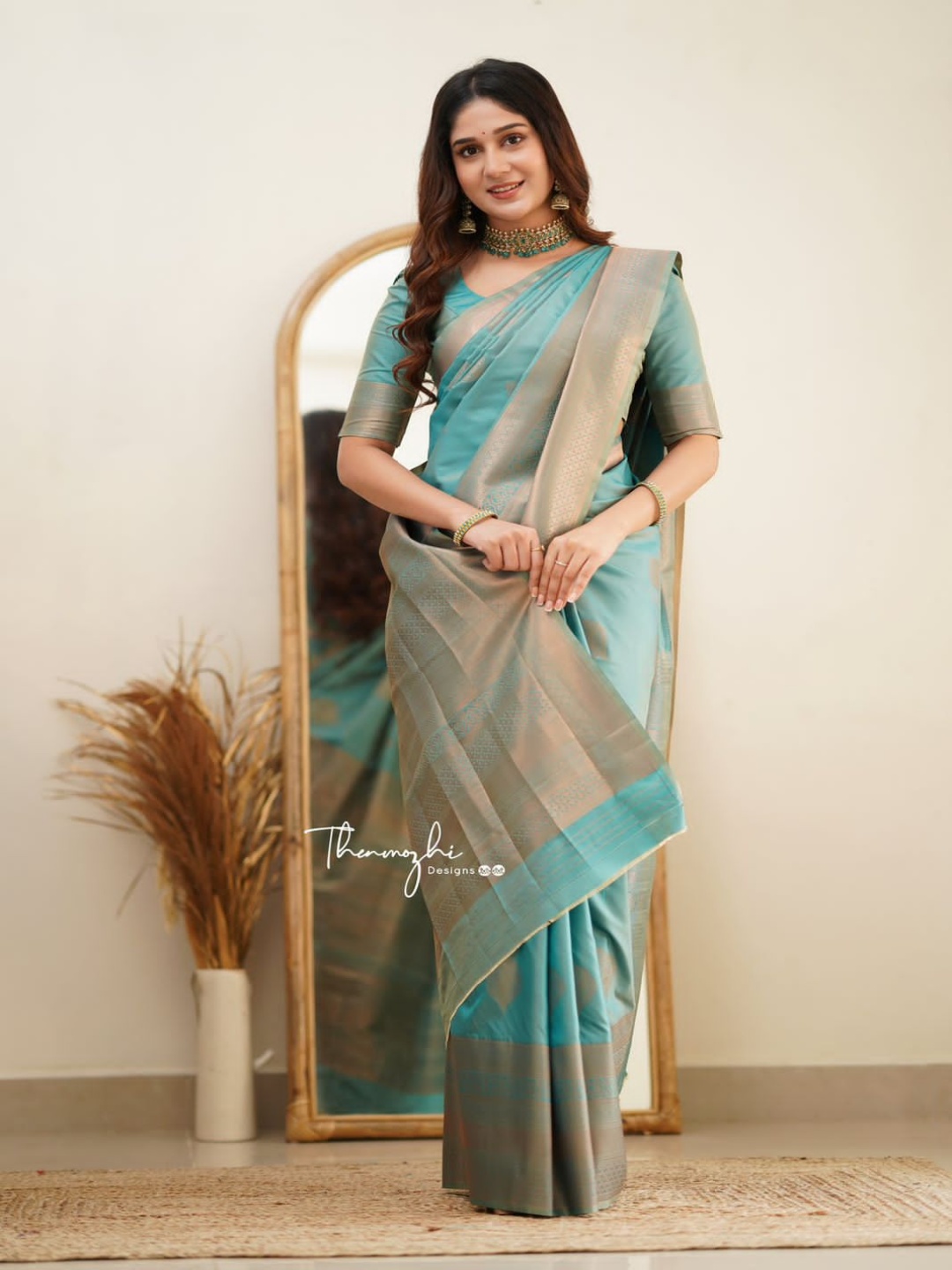 

KALINI Woven Design Zari Pure Silk Banarasi Saree, Sea green