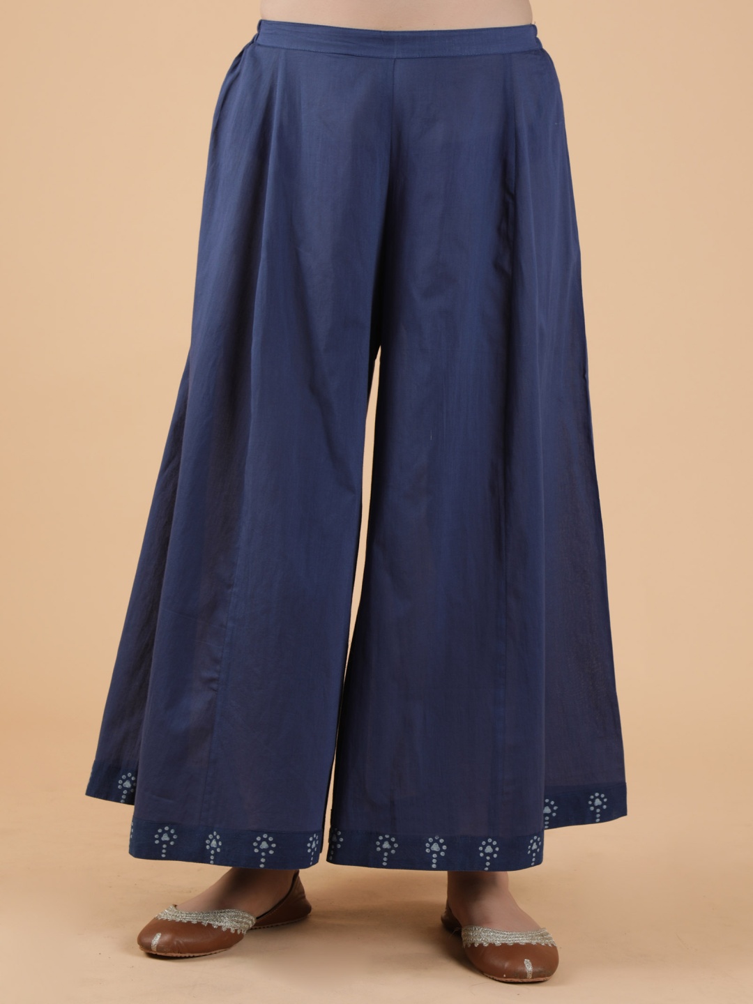 

TJORI Women Cotton Solid Flared Palazzos, Blue