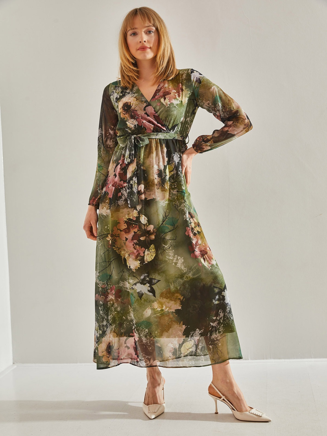 

BIANCO LUCCI Floral Printed Maxi Dress, Green