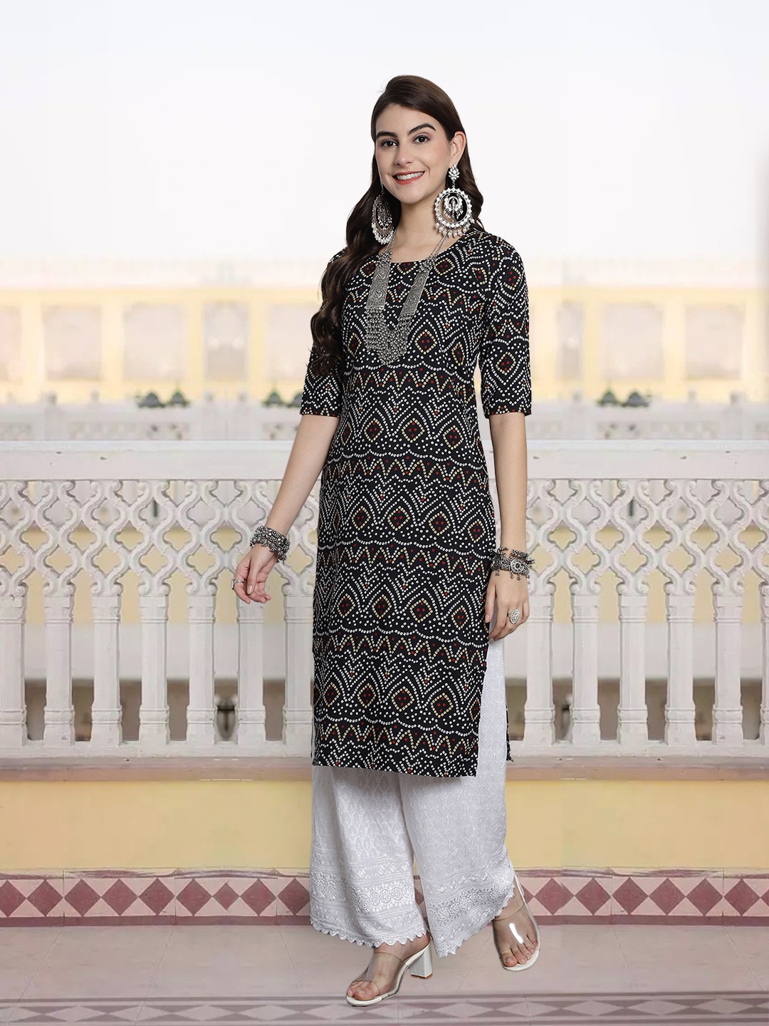

7Threads Women Ethnic Motifs Printed Sequinned Floral Crepe Kurta, Multi