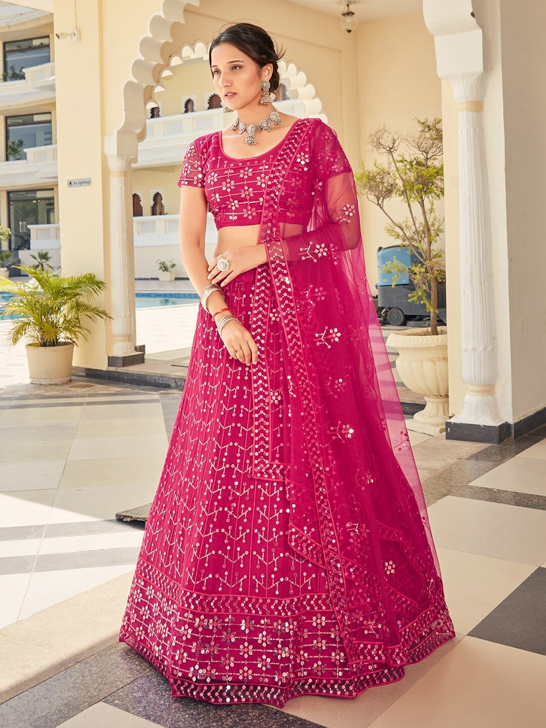 

SHOPGARB Embroidered Sequinned Semi-Stitched Lehenga & Unstitched Blouse With Dupatta, Pink