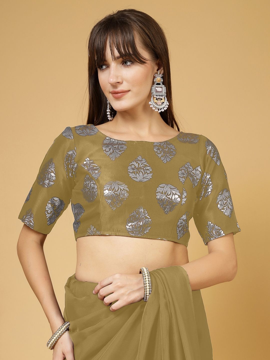 

Oomph! Women Non Padded Boat Neck Saree Blouse, Yellow