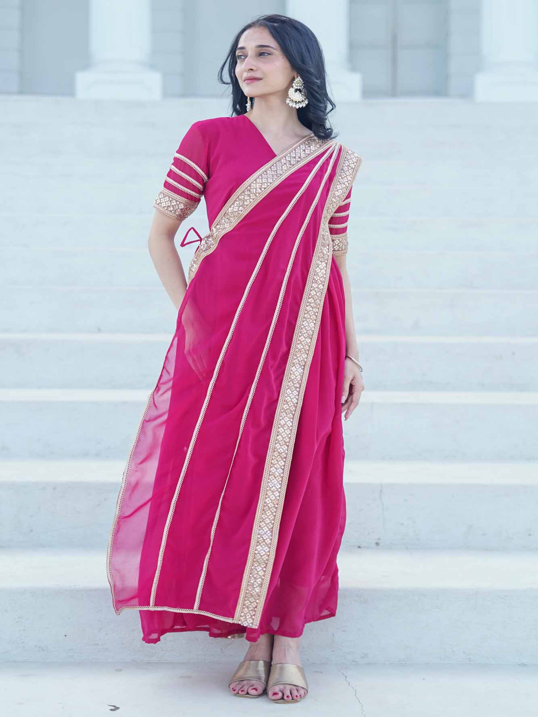 

GO BOUJEE Georgette A-Line Maxi Dress, Pink