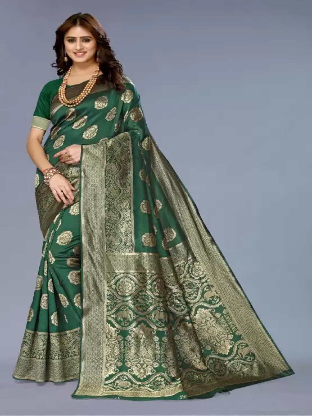 

Florence Woven Design Zari Pure Silk Banarasi Saree, Green