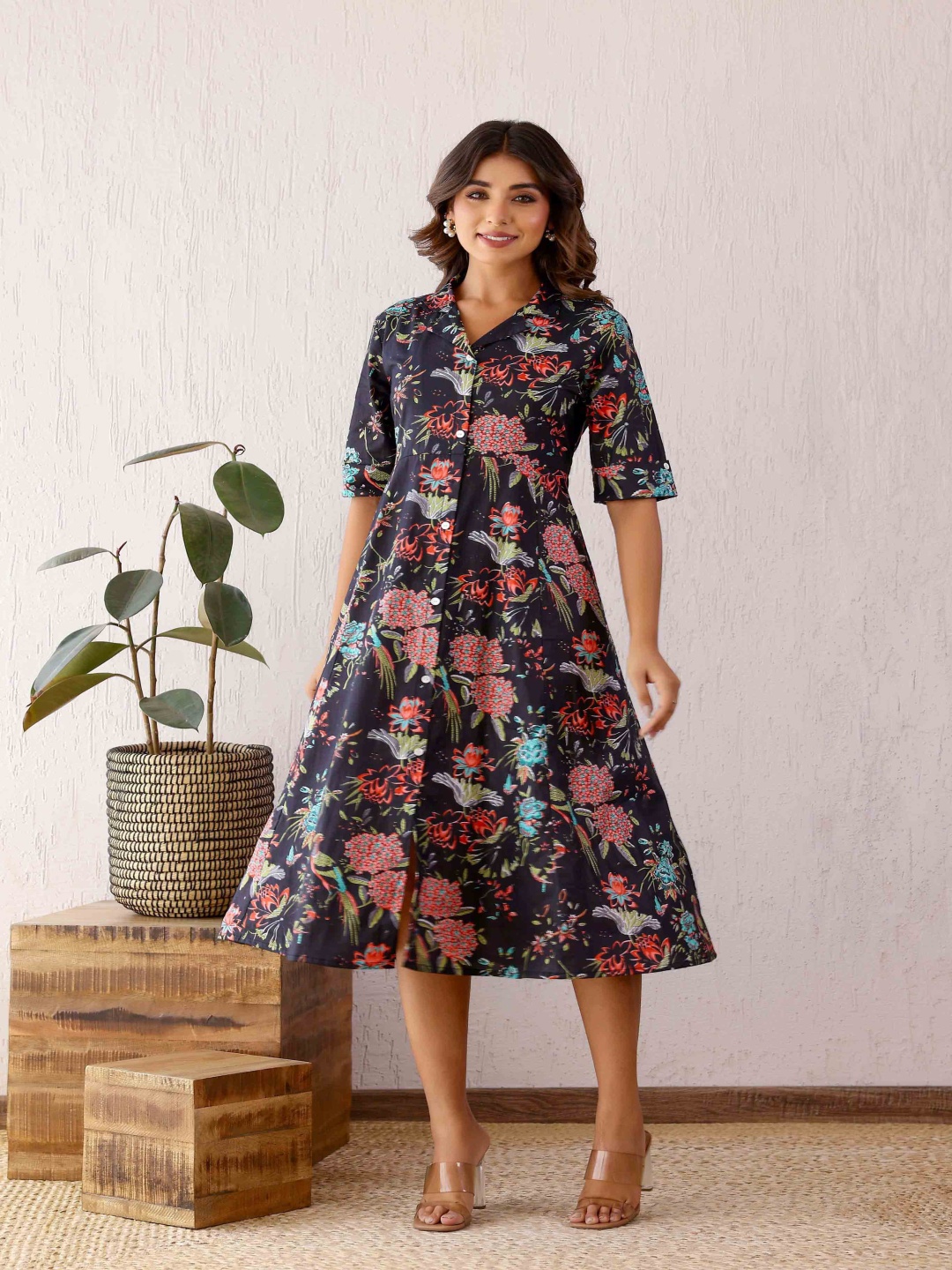 

FLAVIA CREATION Printed Cotton Shirt Dress, Na