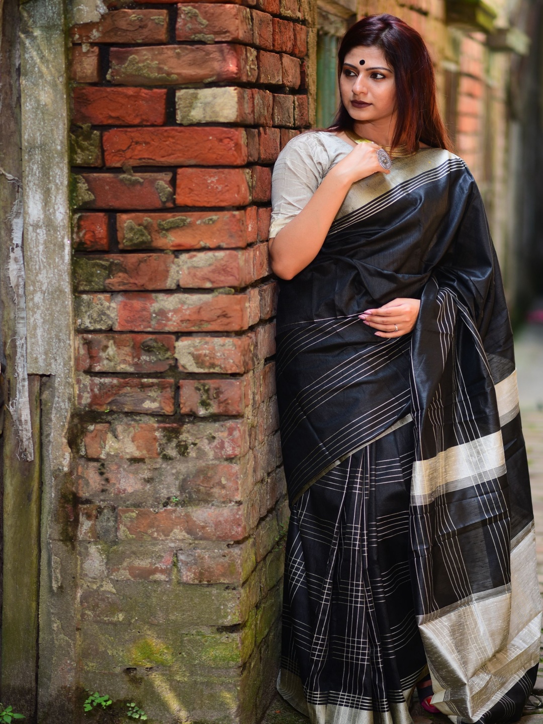 

Kandora Striped Pure Silk Saree, Black