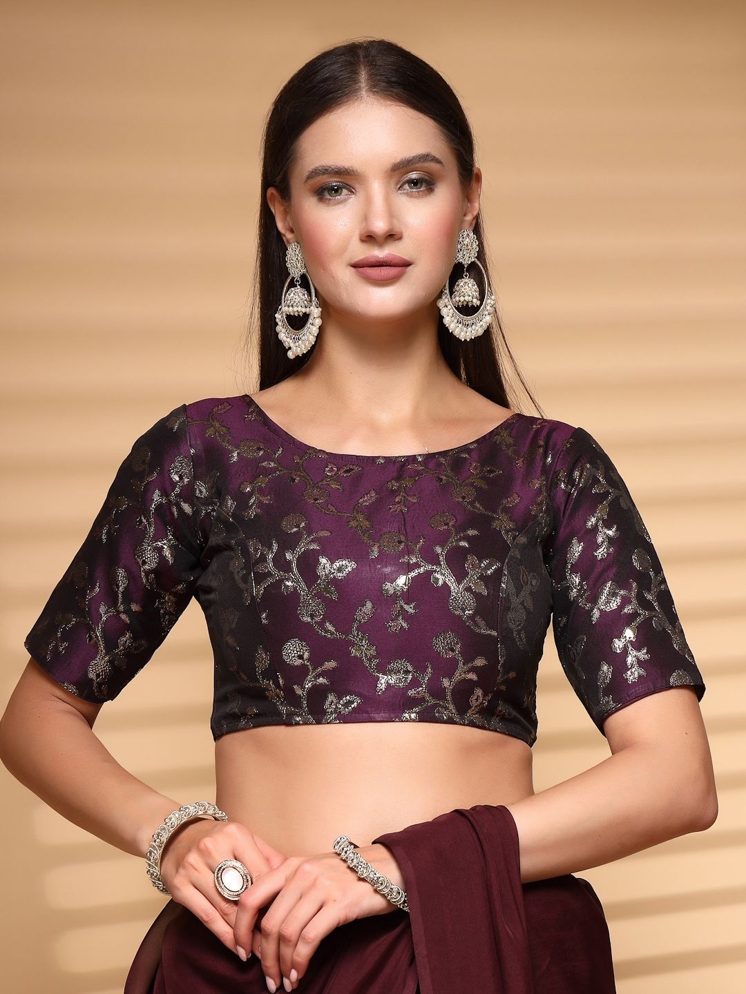 

Oomph! Non Padded Boat Neck Saree Blouse, Purple