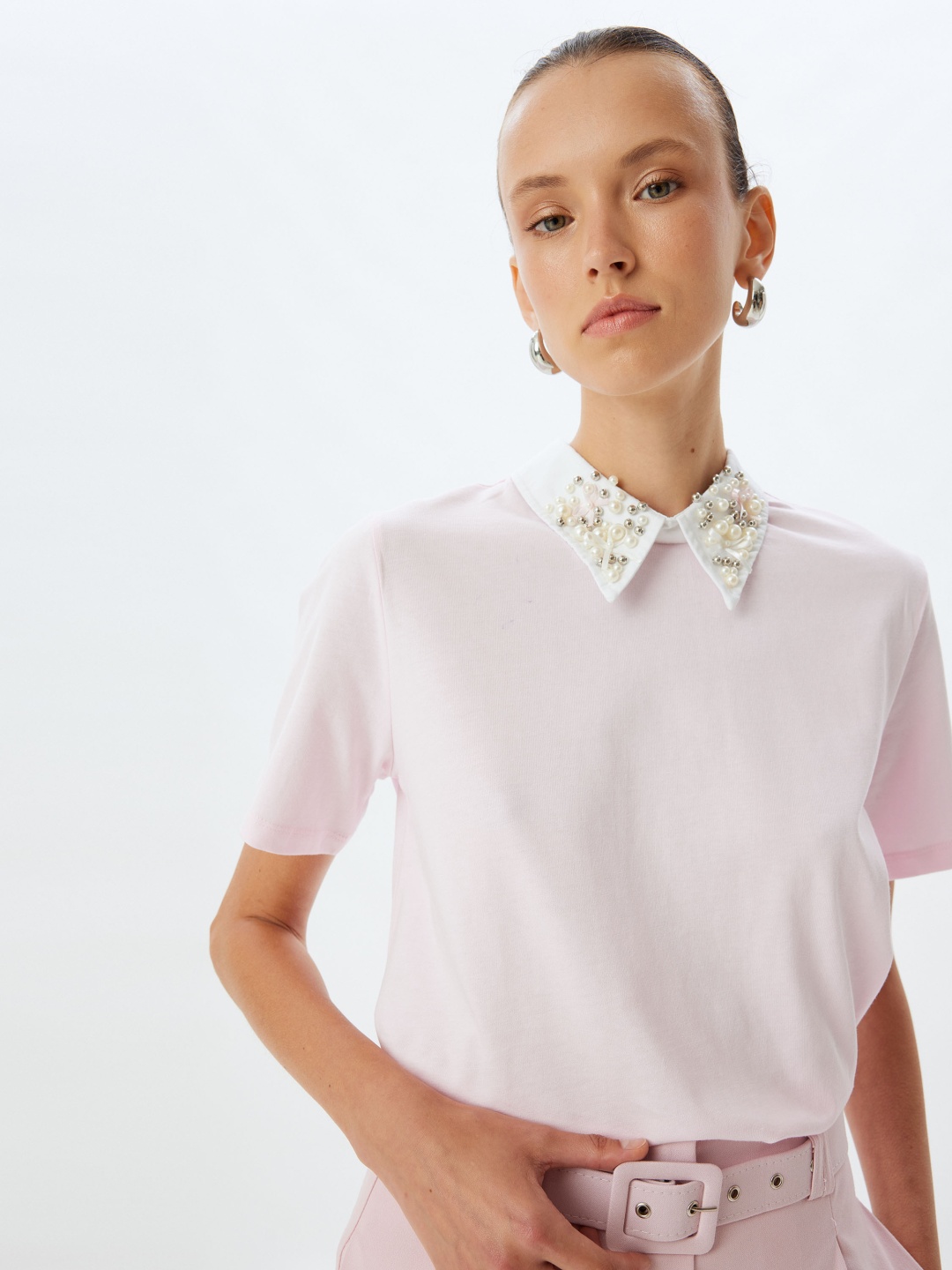 

Koton Women Solid Polo Collar Pure Cotton T-shirt, Pink