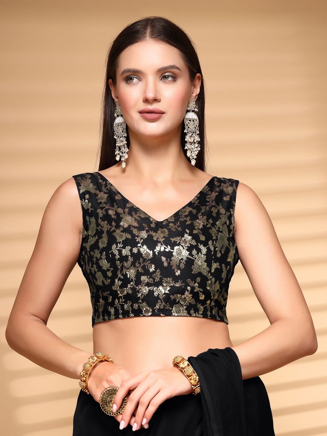 

Oomph! Non Padded V-Neck Saree Blouse, Black