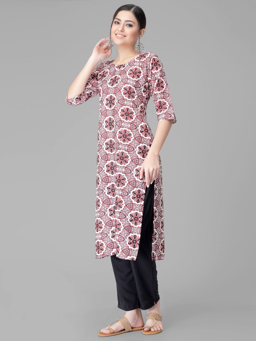 

7Threads Ethnic Motifs Printed Sraight Kurta With Trousers, White
