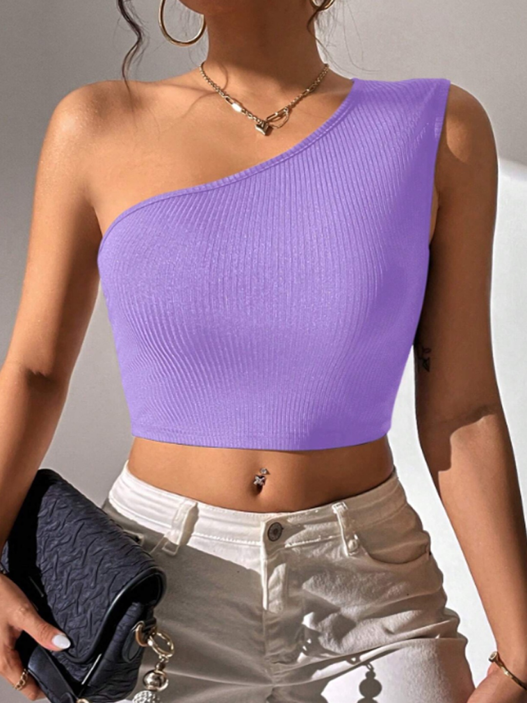 

BAESD Striped One Shoulder Top, Lavender