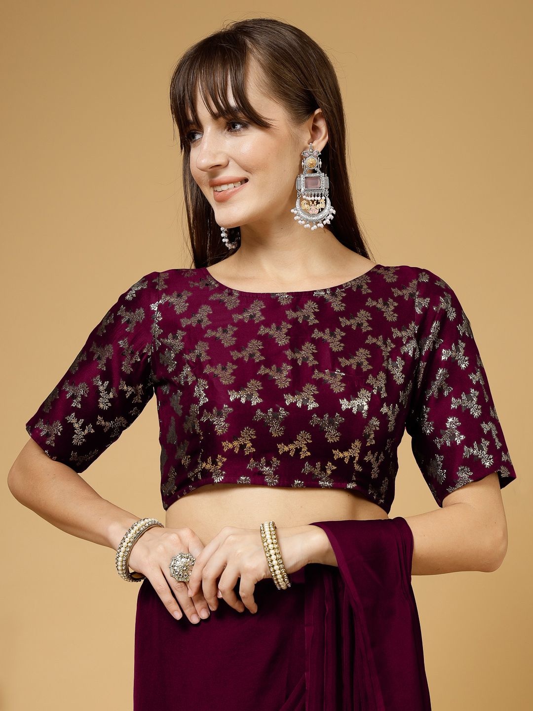 

Oomph! Non Padded Boat Neck Saree Blouse, Purple