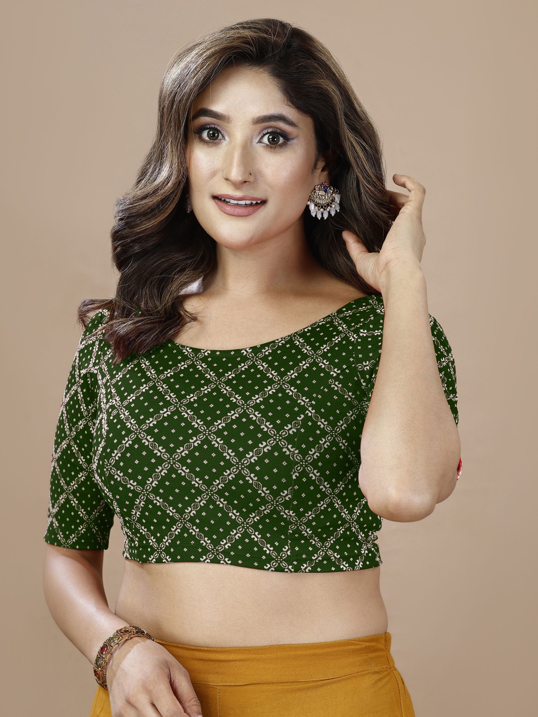

Oomph! Women Non Padded Round Neck Saree Blouse, Green