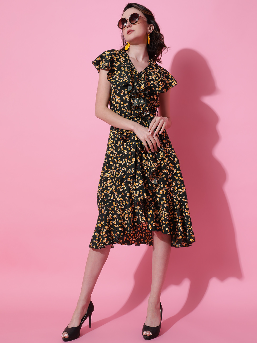

Kotty Print Crepe Fit & Flare Women Midi Dress, Beige