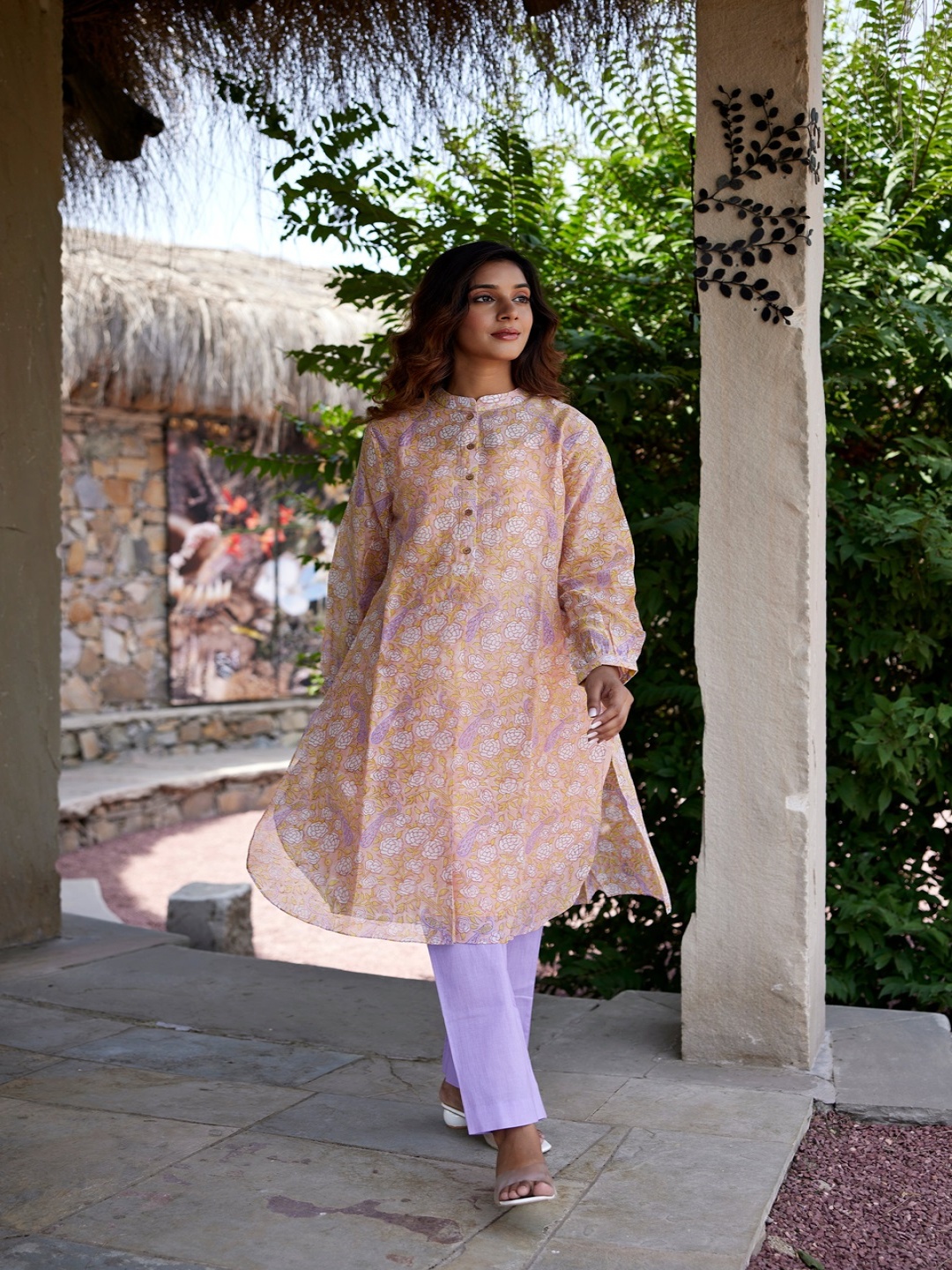

JAIPURRANG Floral Printed Chanderi Silk Kurta, Pink