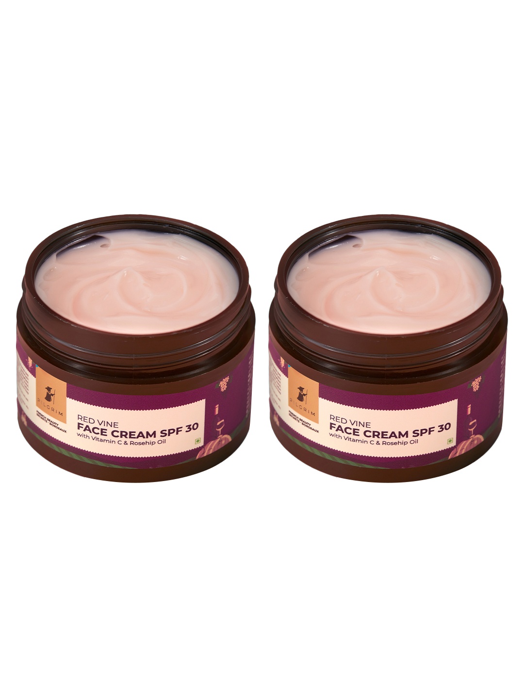 

Pilgrim Set of 2 Red Vine Face Cream SPF 30 with Vitamin C & Rosehip Oil for Dark Spots, Burgundy