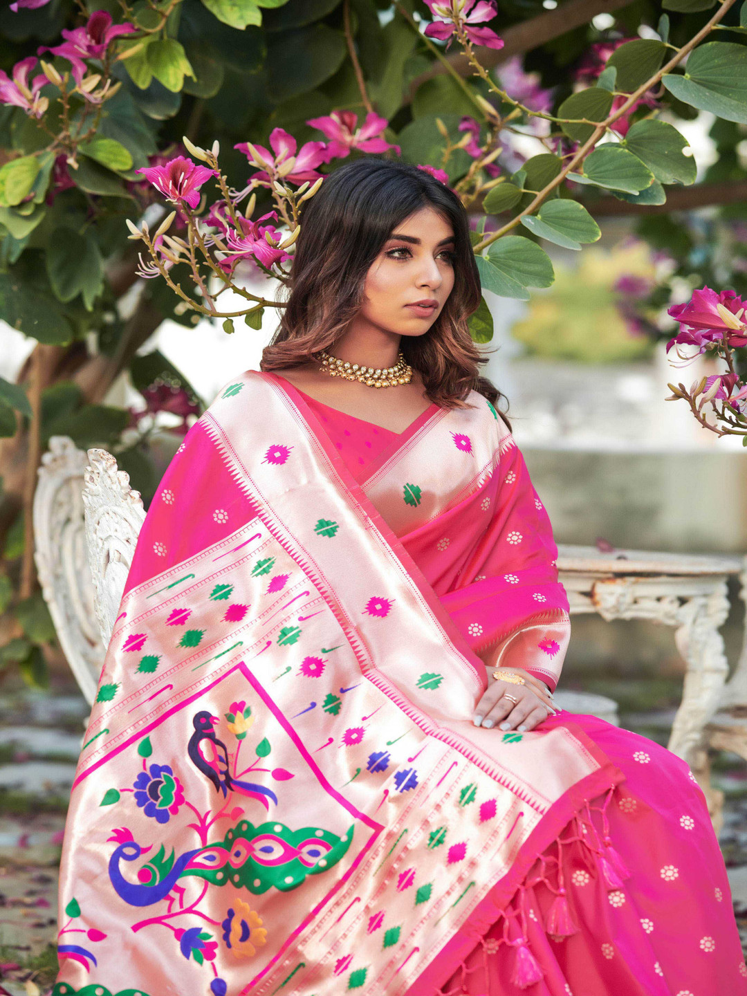 

Kandora Woven Design Zari Pure Silk Banarasi Saree, Pink
