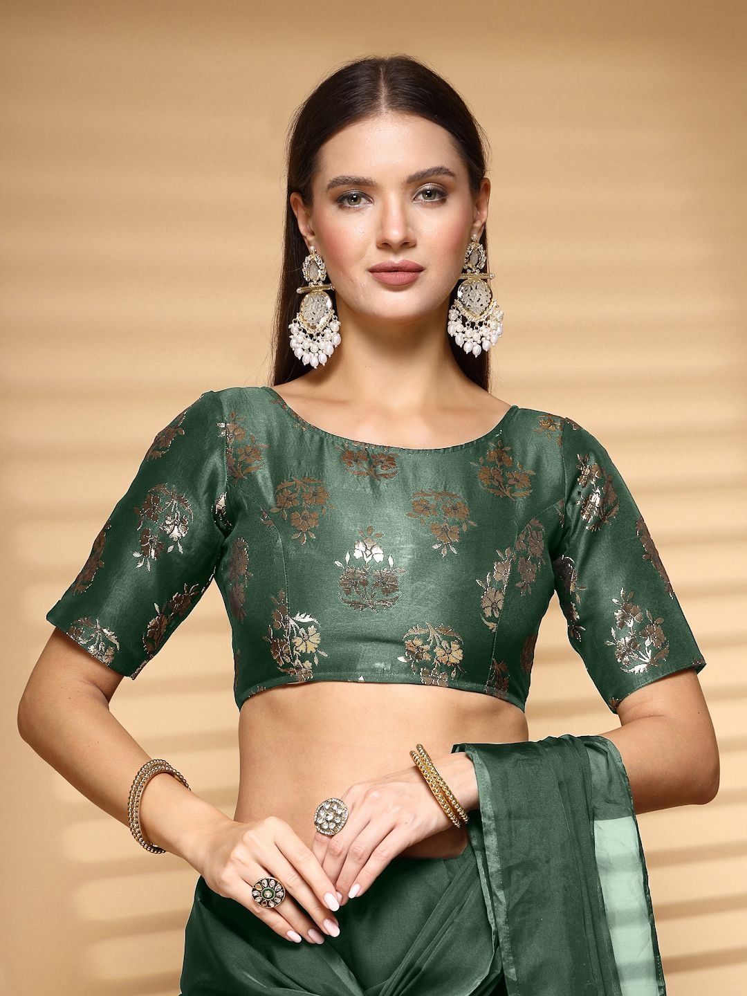 

Oomph! Women Non Padded Boat Neck Saree Blouse, Green