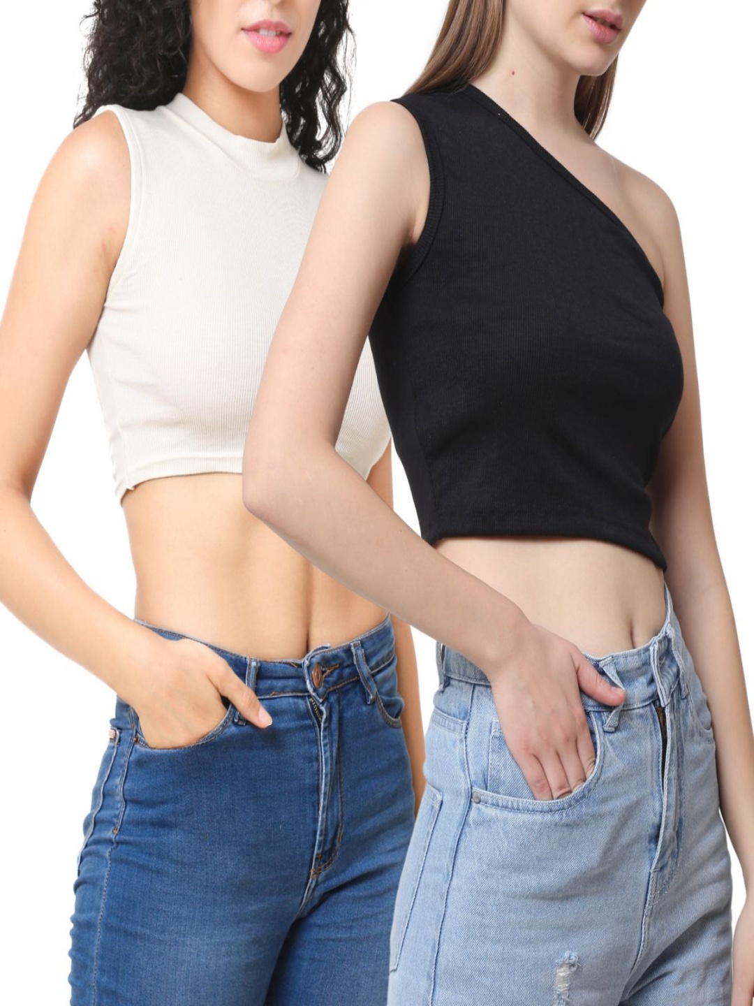 

CareDone Women Pack of 2 Solid Crop Top, Black