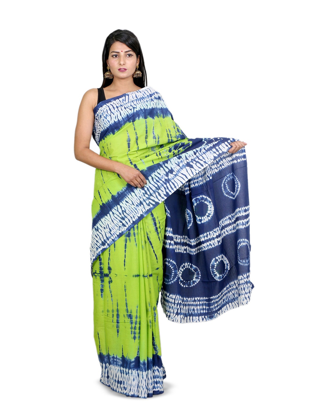 

THE FAMILIAR HANDICRAFTS Tie and Dye Pure Cotton Ikat Saree, Blue