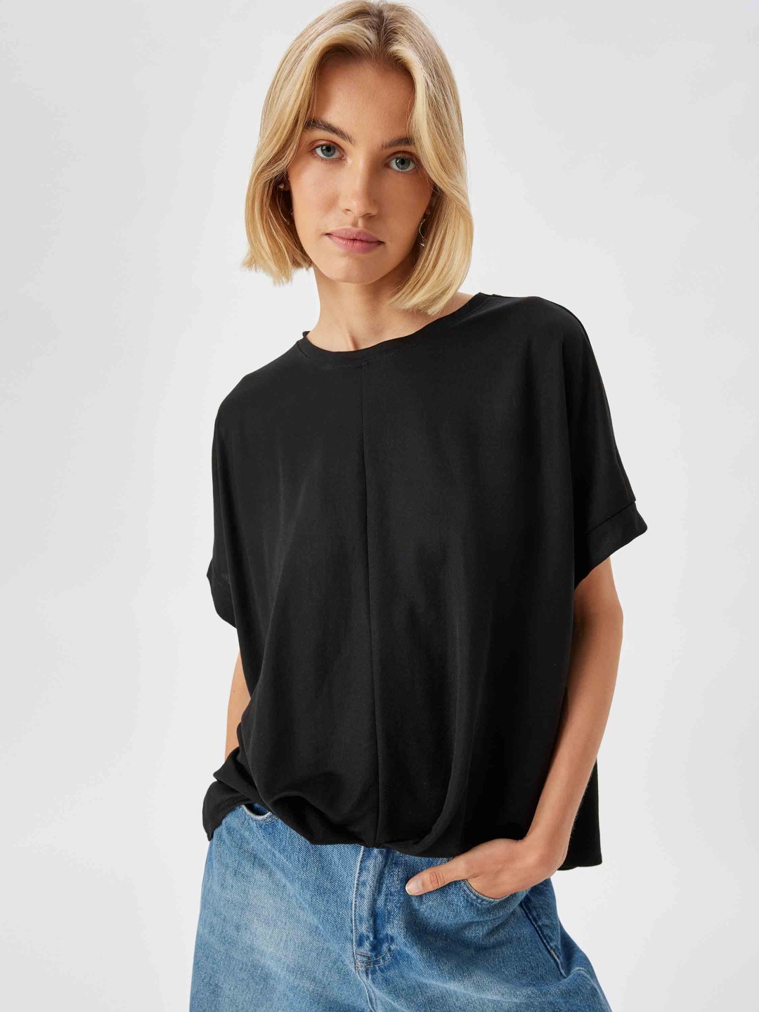 

Koton Extended Sleeves Round Neck Top, Black