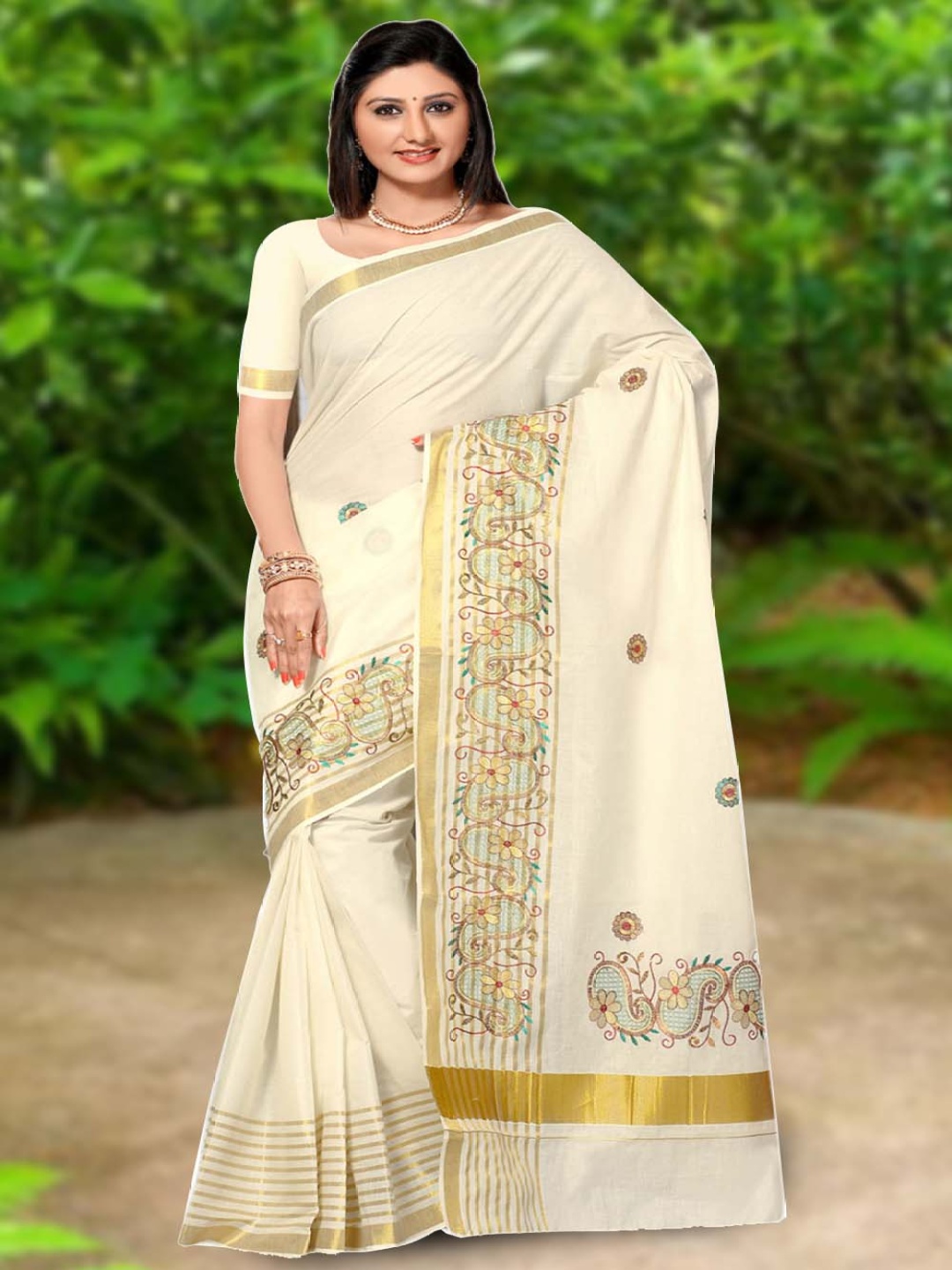 

Rst R Selvamani Tex Woven Design Zari Pure Cotton Kasavu Saree, Off white