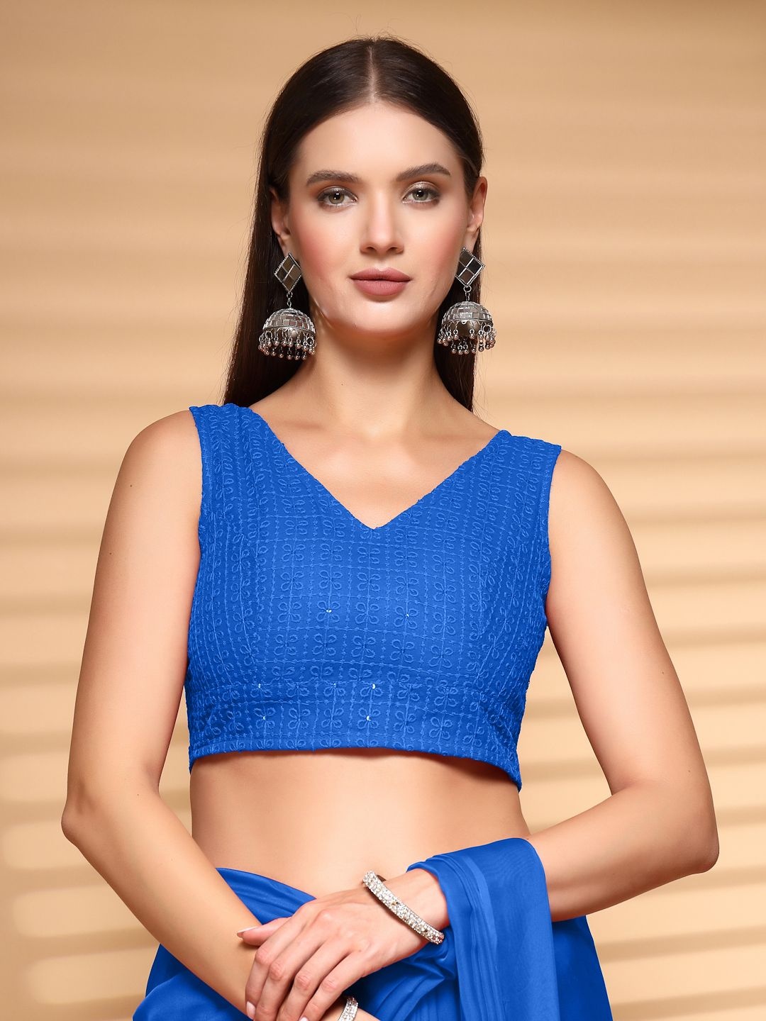 

Oomph! Women Non Padded V Neck Saree Blouse, Blue