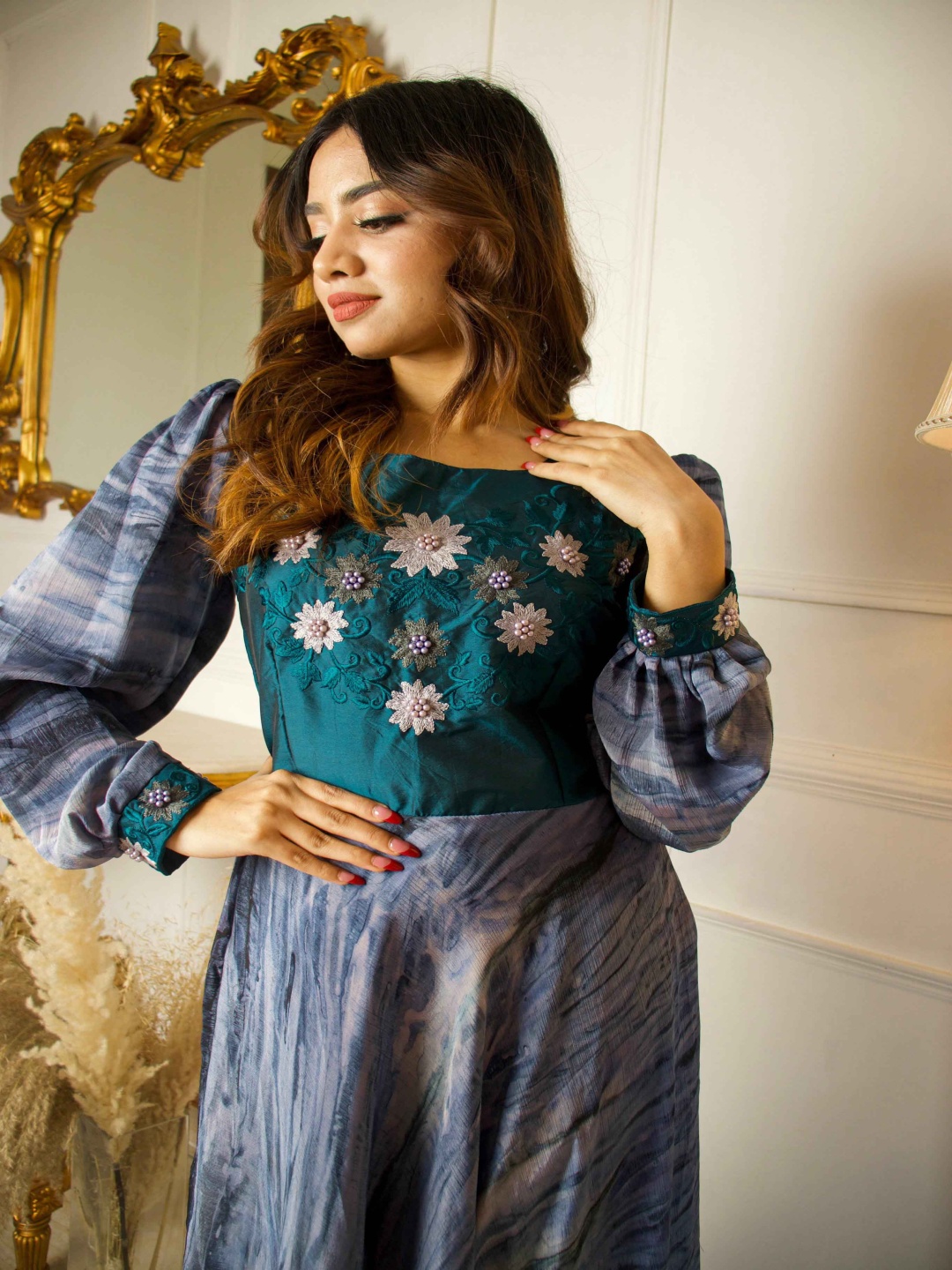 

KALINI Embroidered Ethnic Maxi Dress, Blue