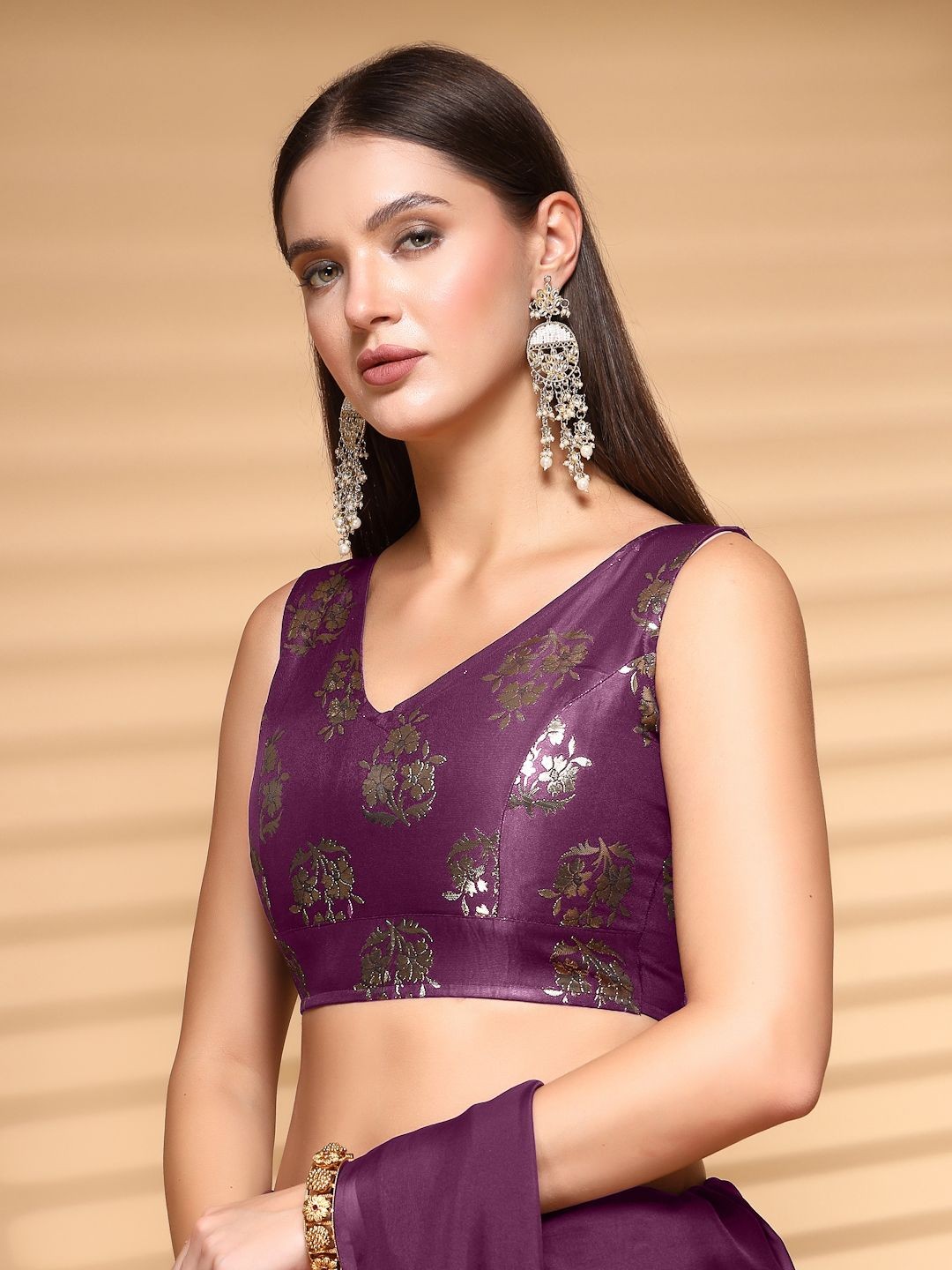 

Oomph! Women Non Padded V Neck Saree Blouse, Pink