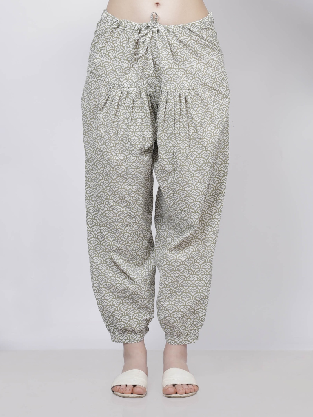 

TJORI Women Cotton Printed Dhoti Pants, Green