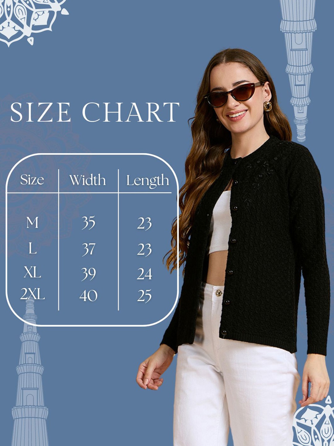 

CLAPTON Women Self Design Round Neck Woollen Cardigan, Black